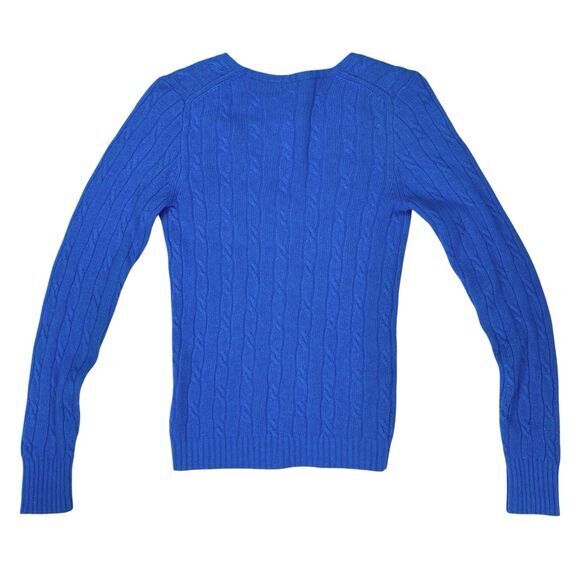 J. Crew Sweater Womens M Blue Cable Knit V Neck Wool Cashmere Preppy Winter Wear - Picture 4 of 13